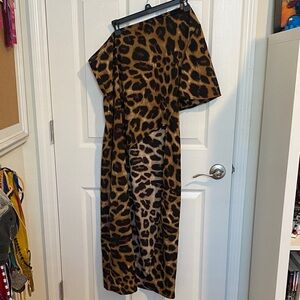 SHEIN Leopard Print off one should long shirt/tunic  tiered/split